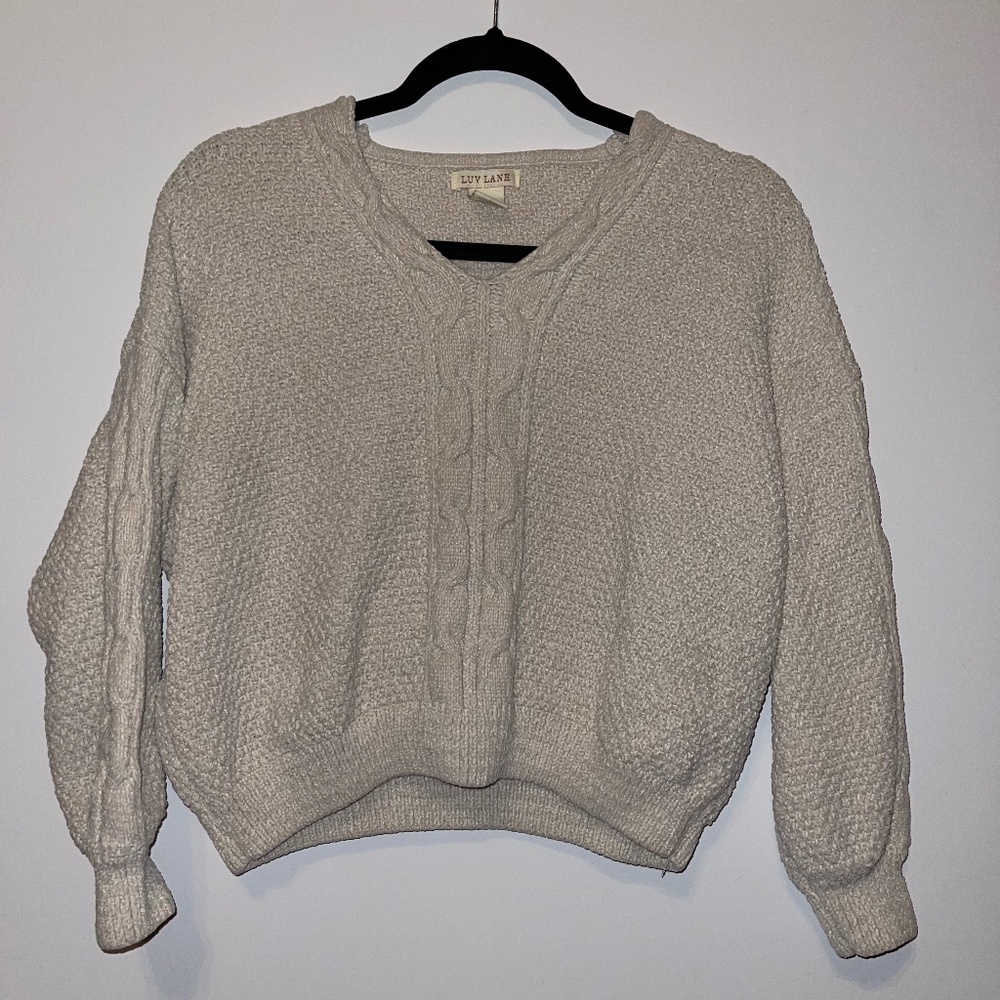 LUV LANE Soft Cream V-Neck Slouchy Sweater Small